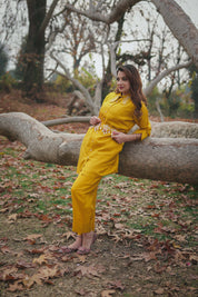 Yellow Embroidered Dola Silk Co-Ord Set