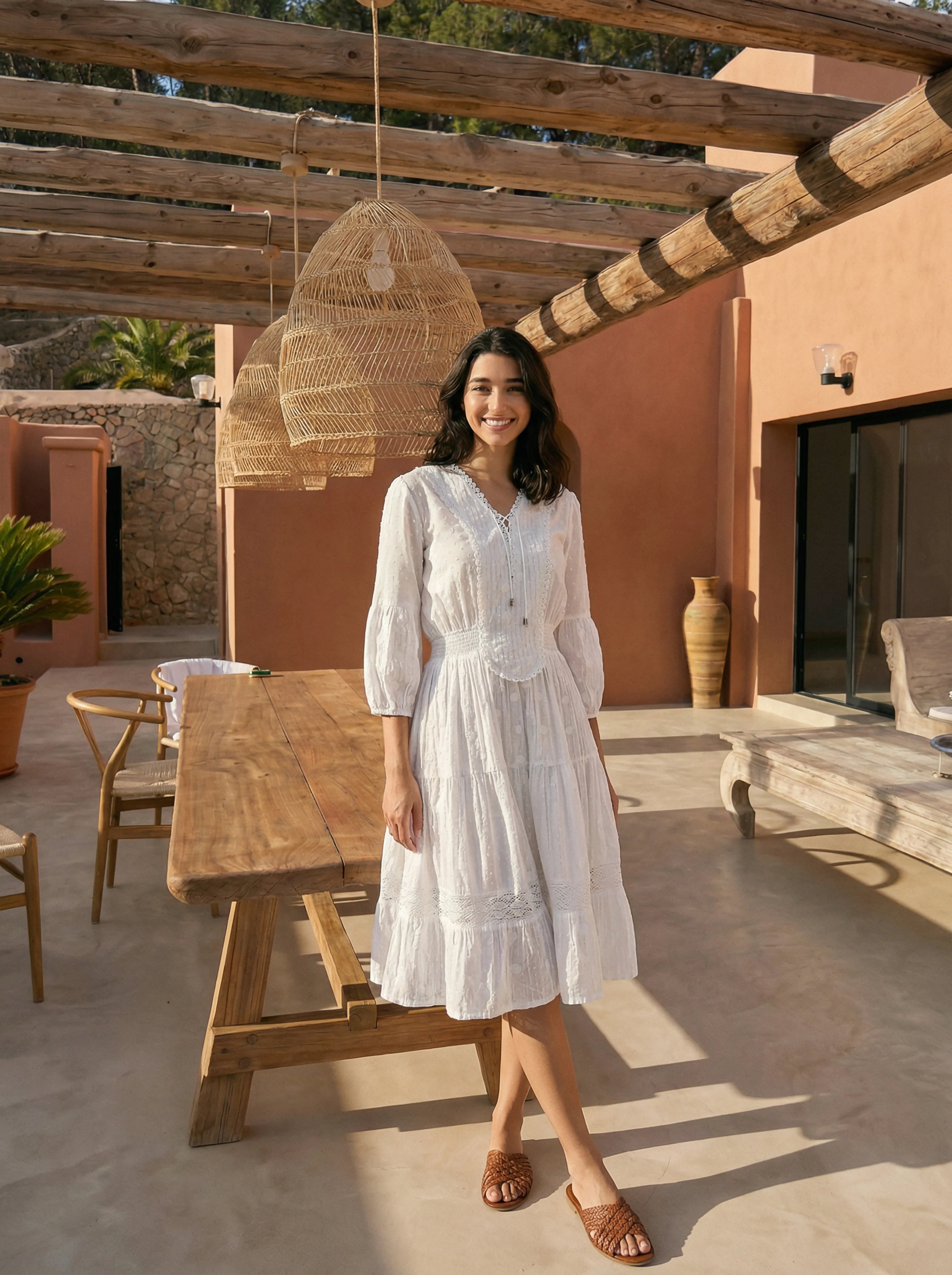 Shop White A-Line Lace Panel Dress in Lure Dobby | Buy Online Kaftanize Shop White A-Line Lace Panel Dress in Lure Dobby | Buy Online Kaftanize