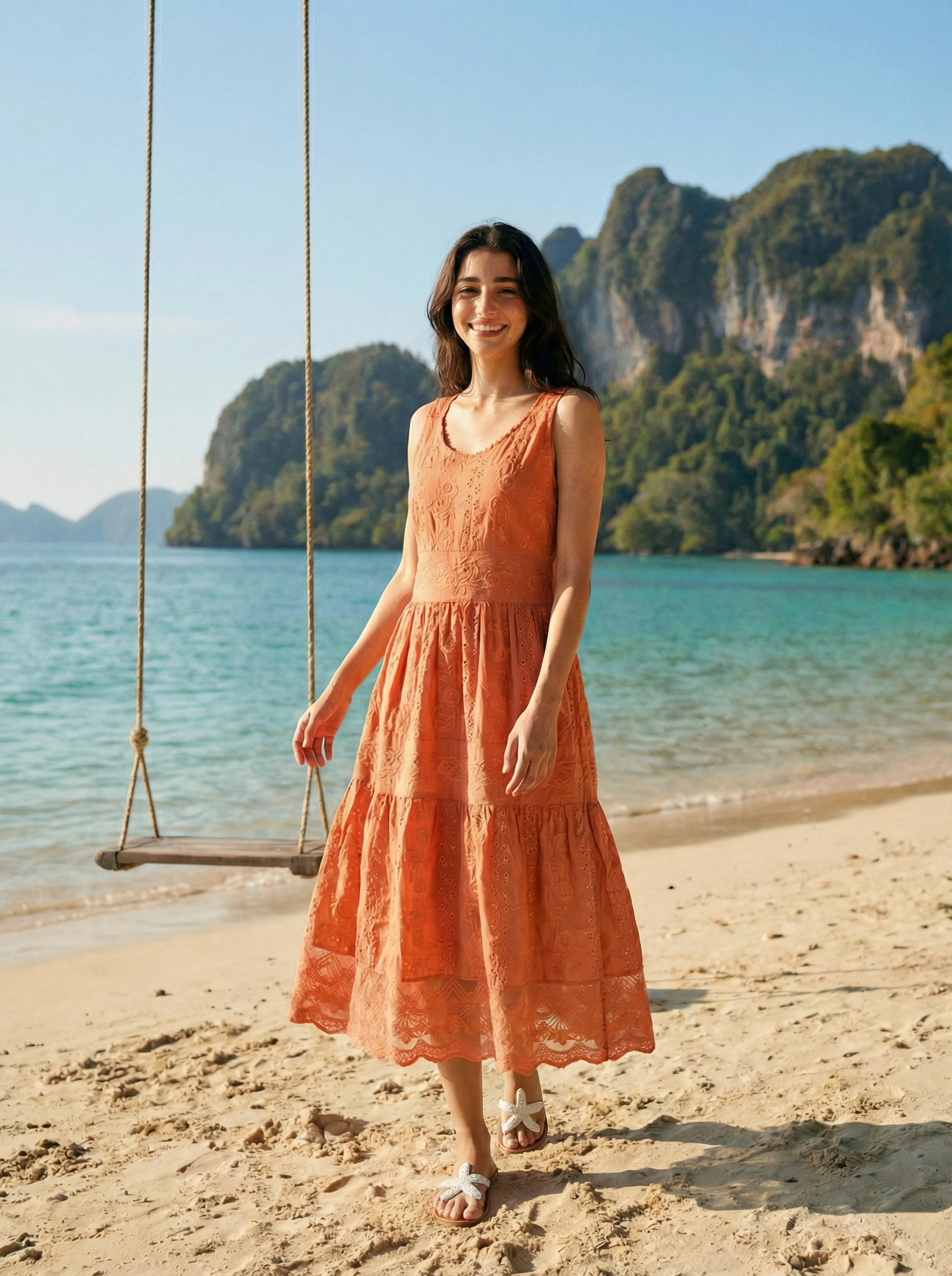 Shop Orange Sleeveless Embroidered A-Line Dress in Rayan Staple