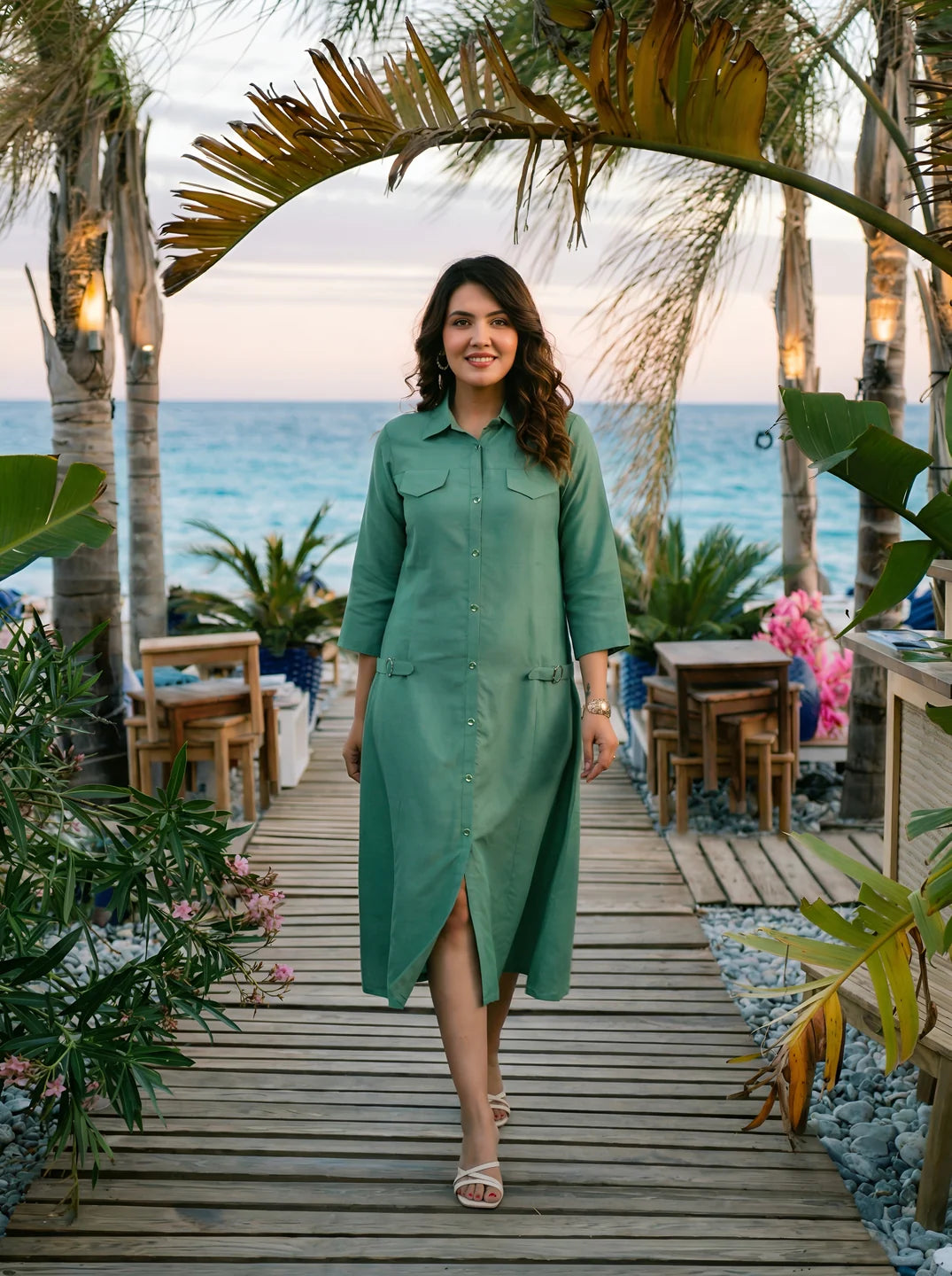 sage green shirt dress Belted in Textured Crepe M / Sage Green / Crepe Color:olive green Isla Paillette Sequin Midi brand-LILLY-PULITZER Crafted from organic cotton