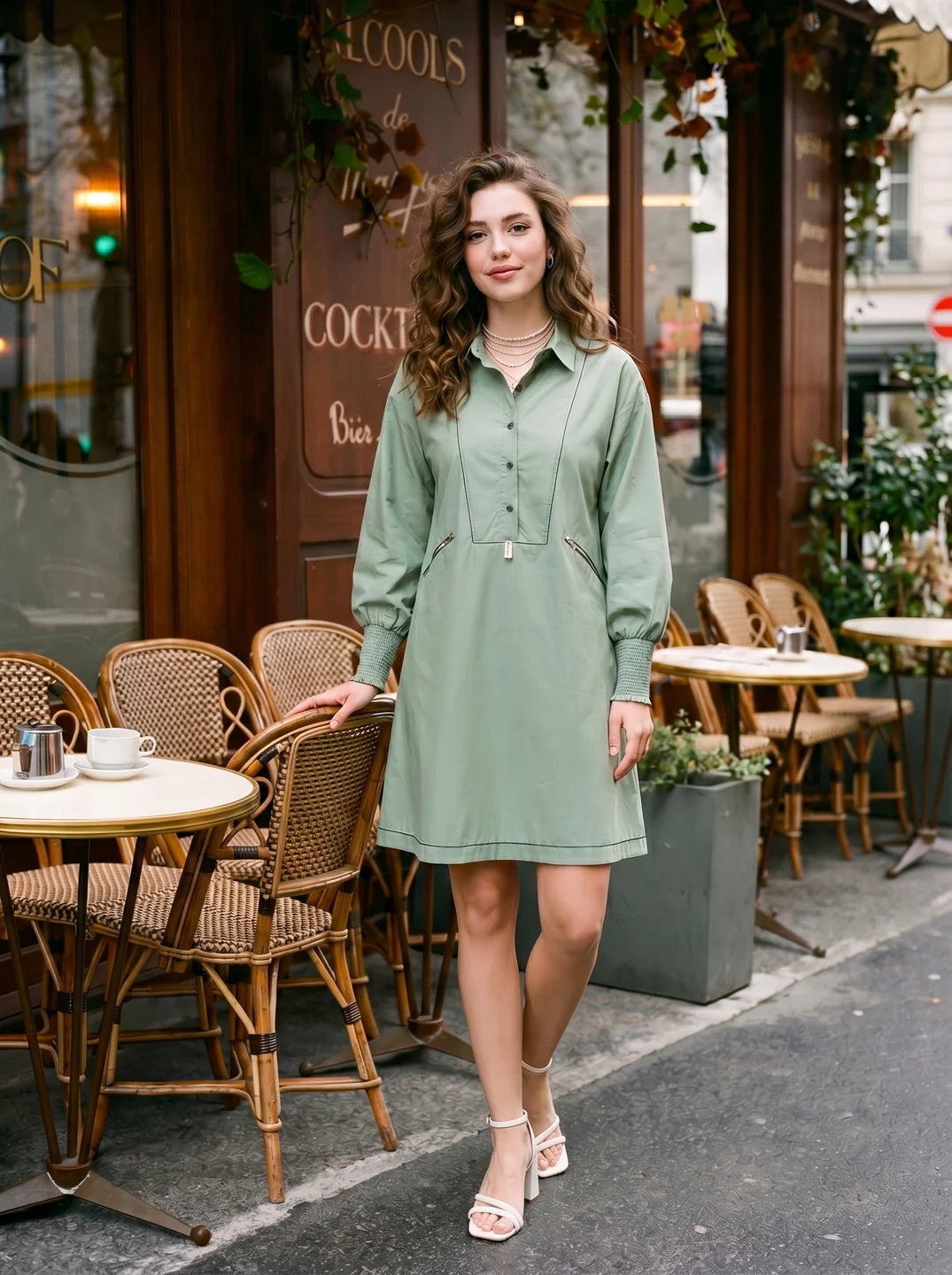 sage green smock dress SAGE GREEN SMOCKED MIDI DRESS L