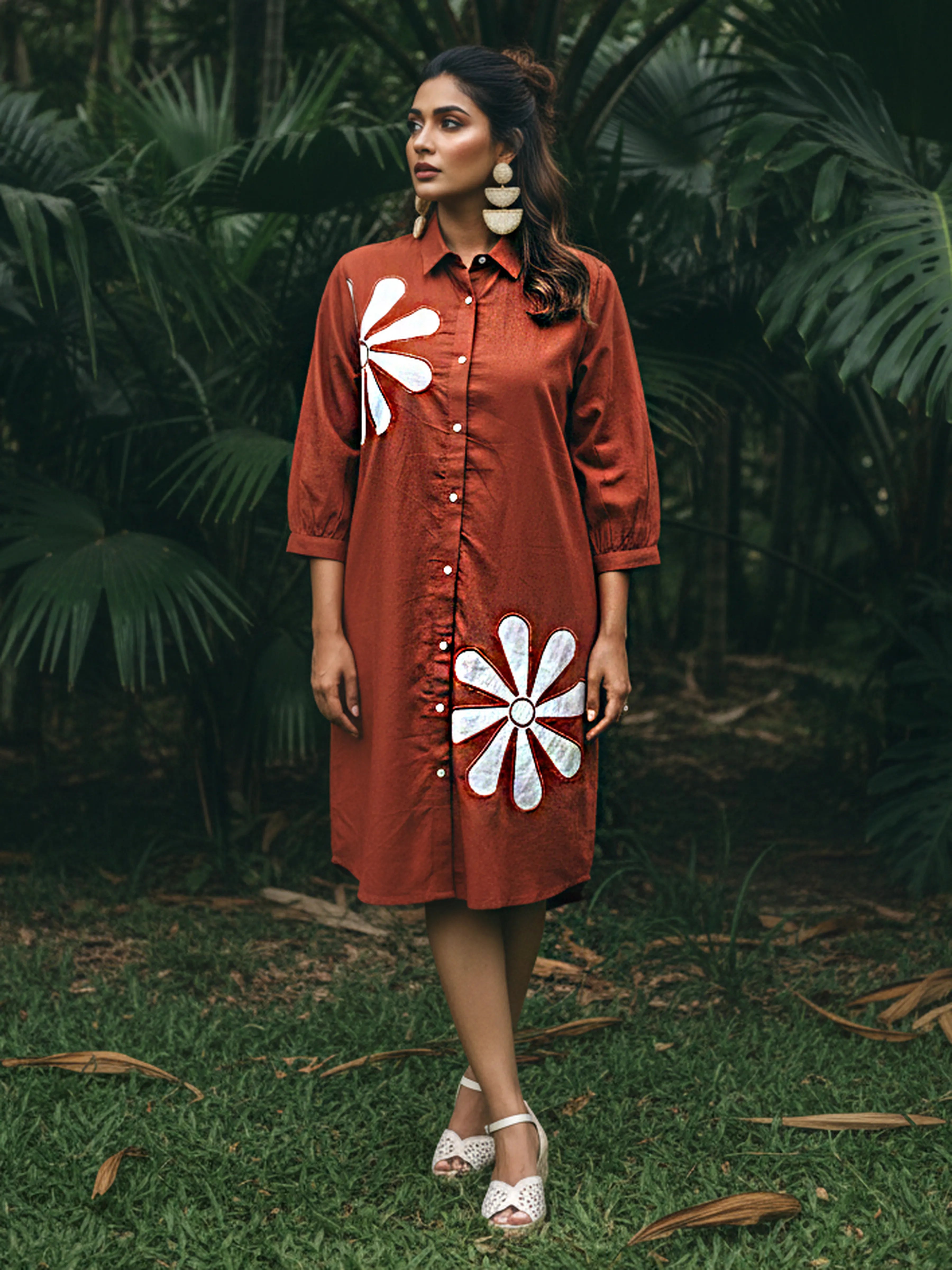 rust shirt dress Rust Belted Shirt Dress Aditi & Pallavi