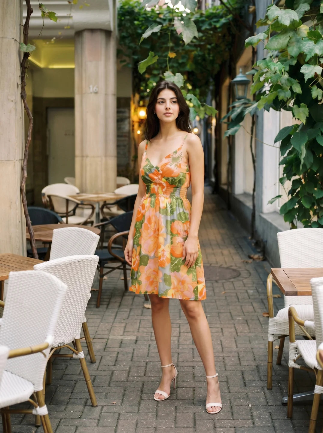 Buy Orange Strappy Bold Floral Mini Dress in Cotton Cambric