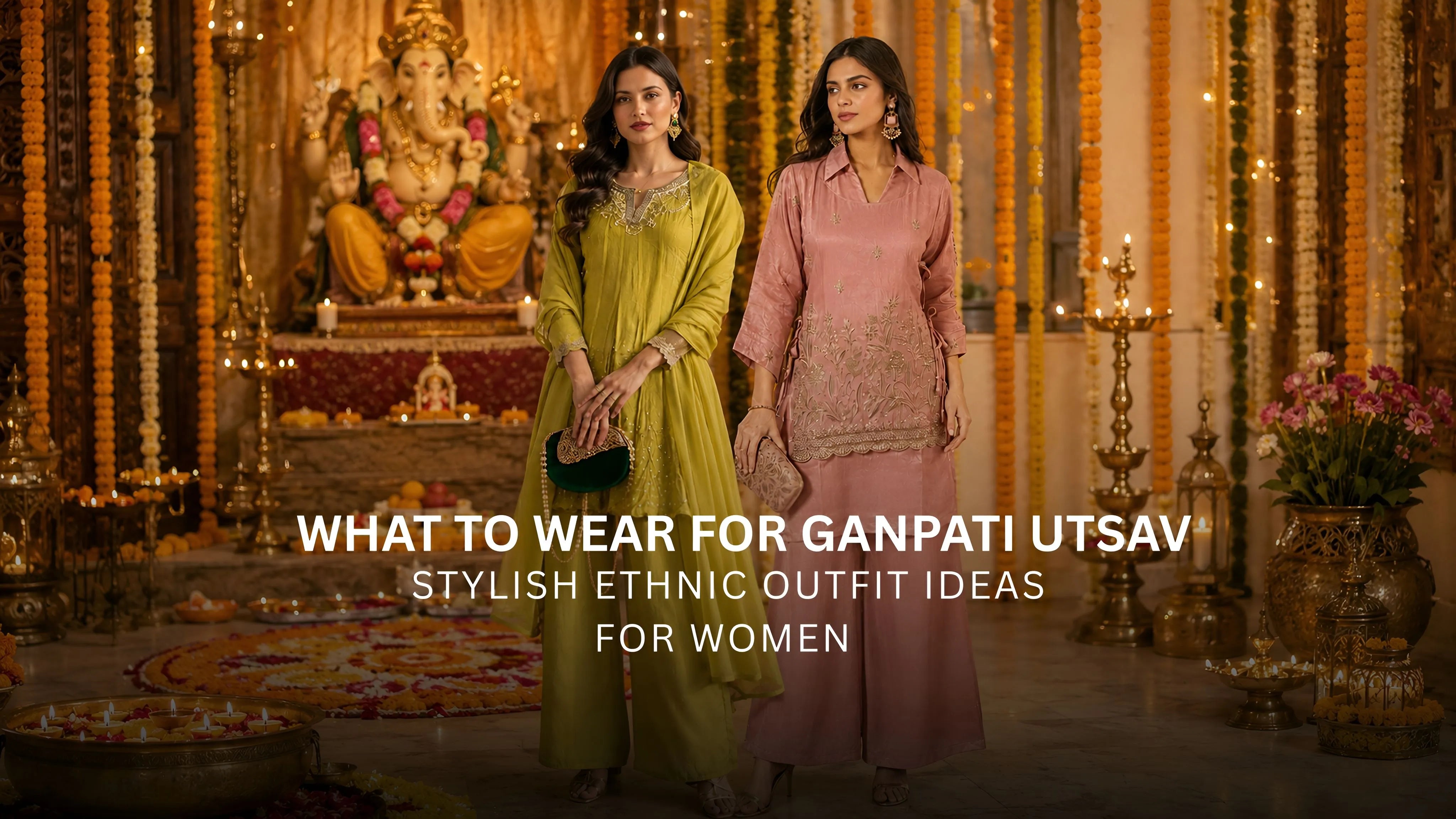Stylish Women Ethnic Wear and Festive Decor Inspiration for Ganpati Utsav by Kaftanize