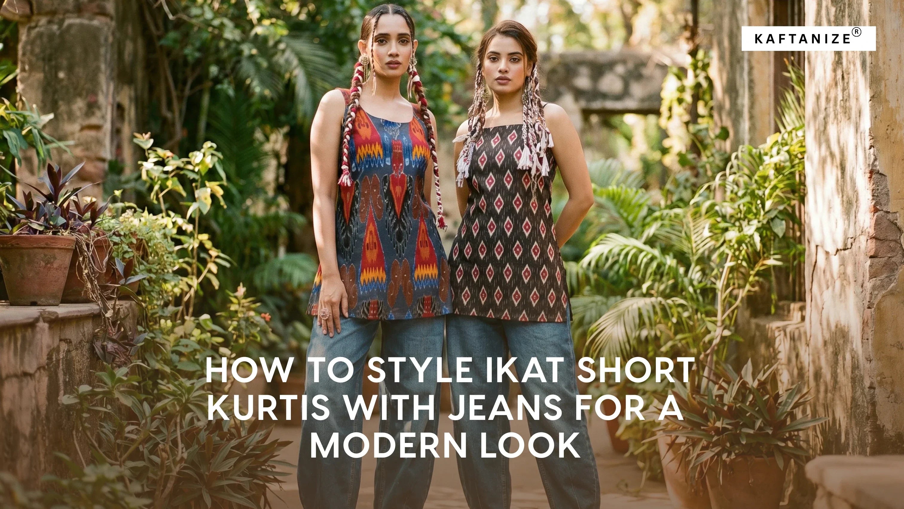 ikat short kurti with jeans 