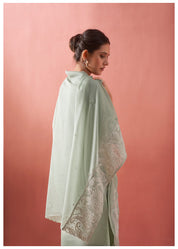 Sage Green Paisley Embroidery Organza Ethnic Set With Dupatta