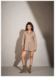 Beige Cotton-Khadi Shirt with Falling Geometric Rhinestone Work