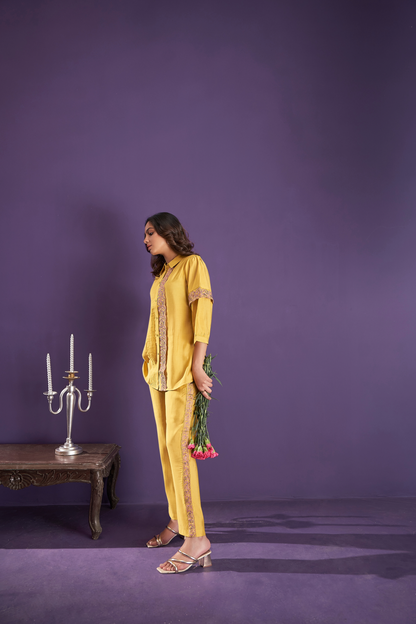 Yellow Lace Embroidered Kurta and Trouser