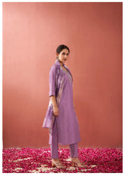 Mauve Zari Moti Viscose Ethnic Set With Dupatta