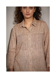 Beige Cotton-Khadi Shirt with Falling Geometric Rhinestone Work