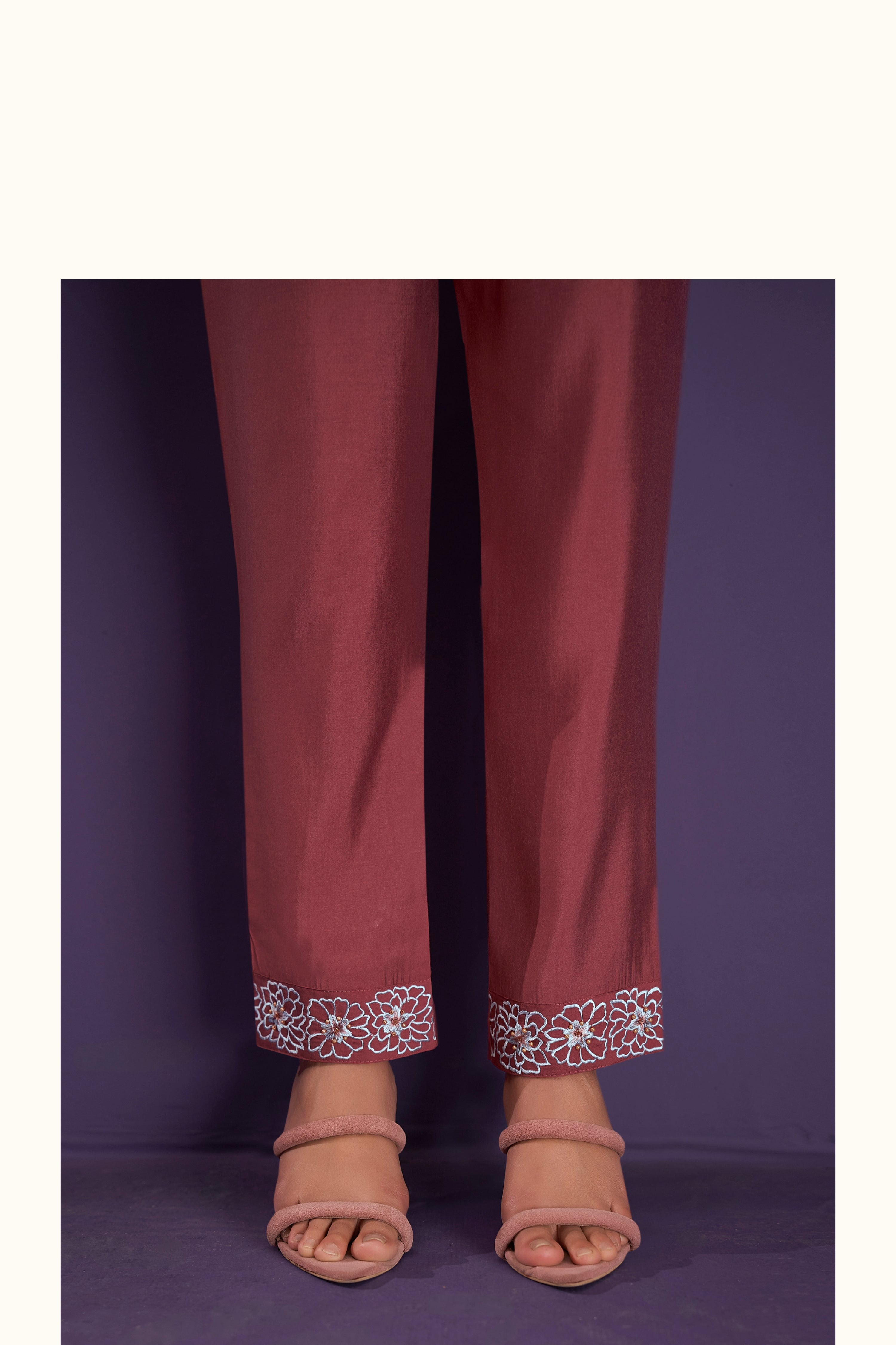 Kaftanize Rust Embroidered Lace Work Kurta With Pants Viscose Co-Ord Set