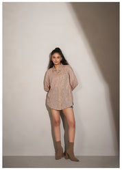 Beige Cotton Khadi Shirt with Fern Leaf Rhinestone Detailing