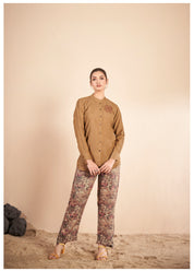 Mustard  Embroidered  Linen Co-Ord Set