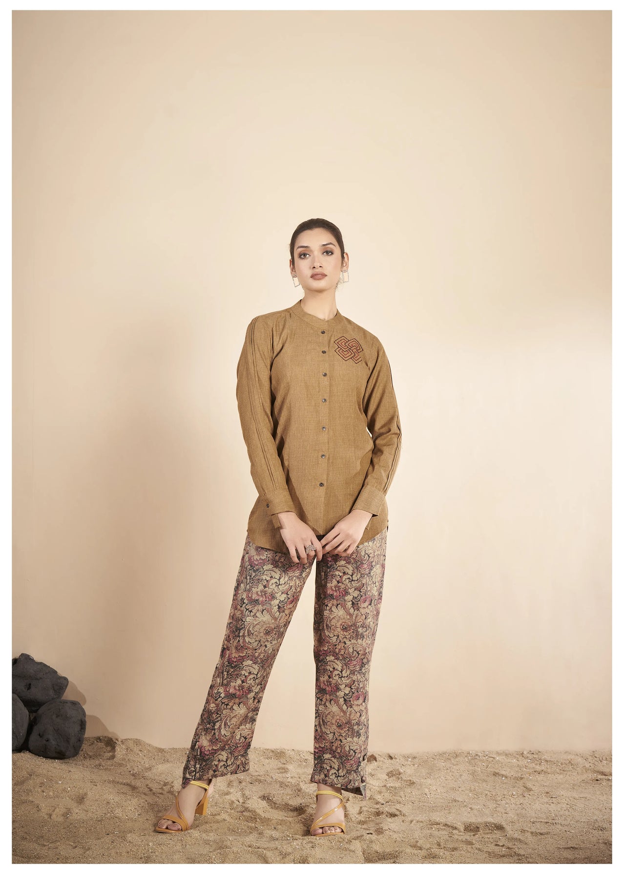 Mustard Embroidered Linen Co-ord Set for a casual day out