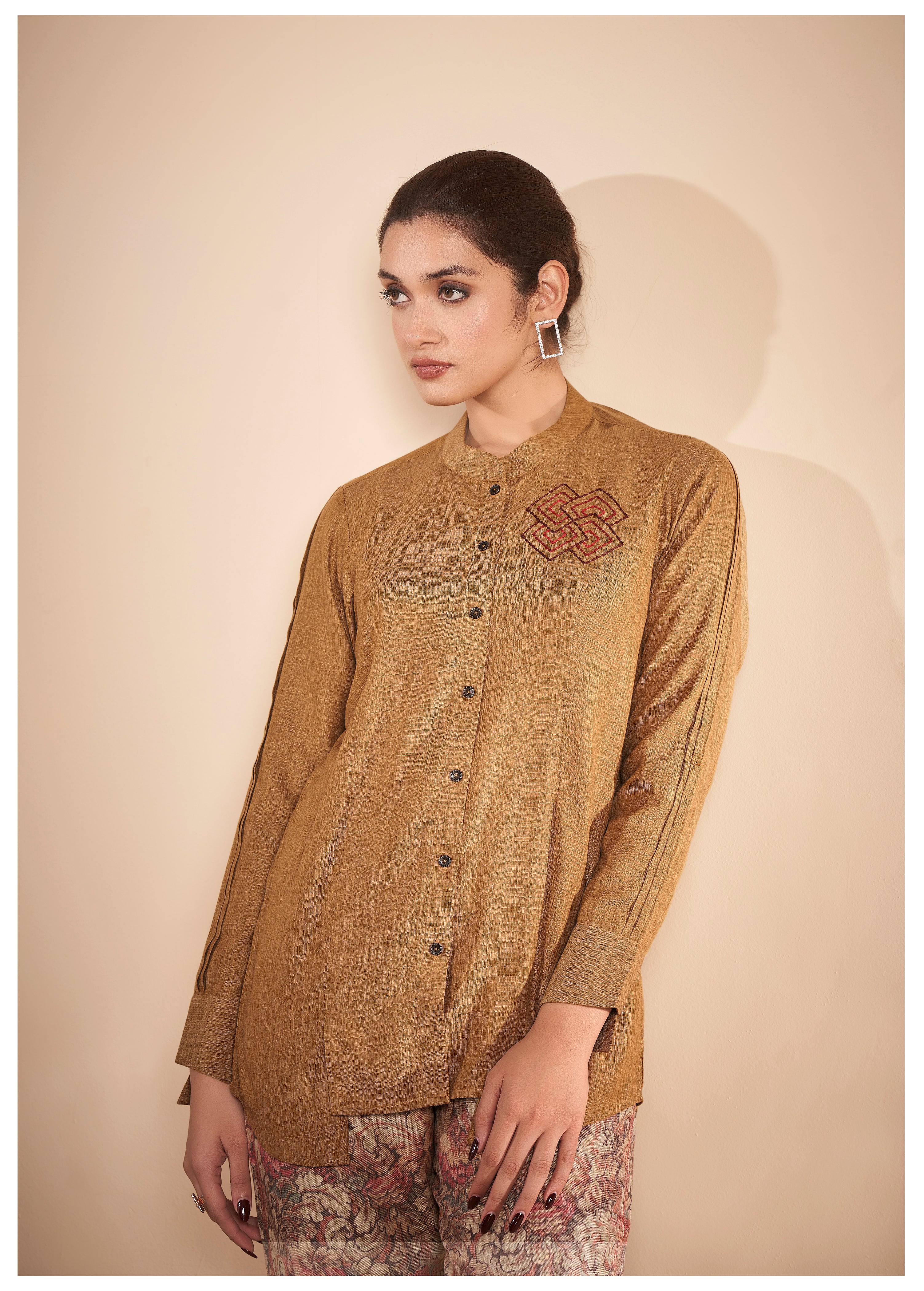 Mustard  Embroidered  Linen Co-Ord Set