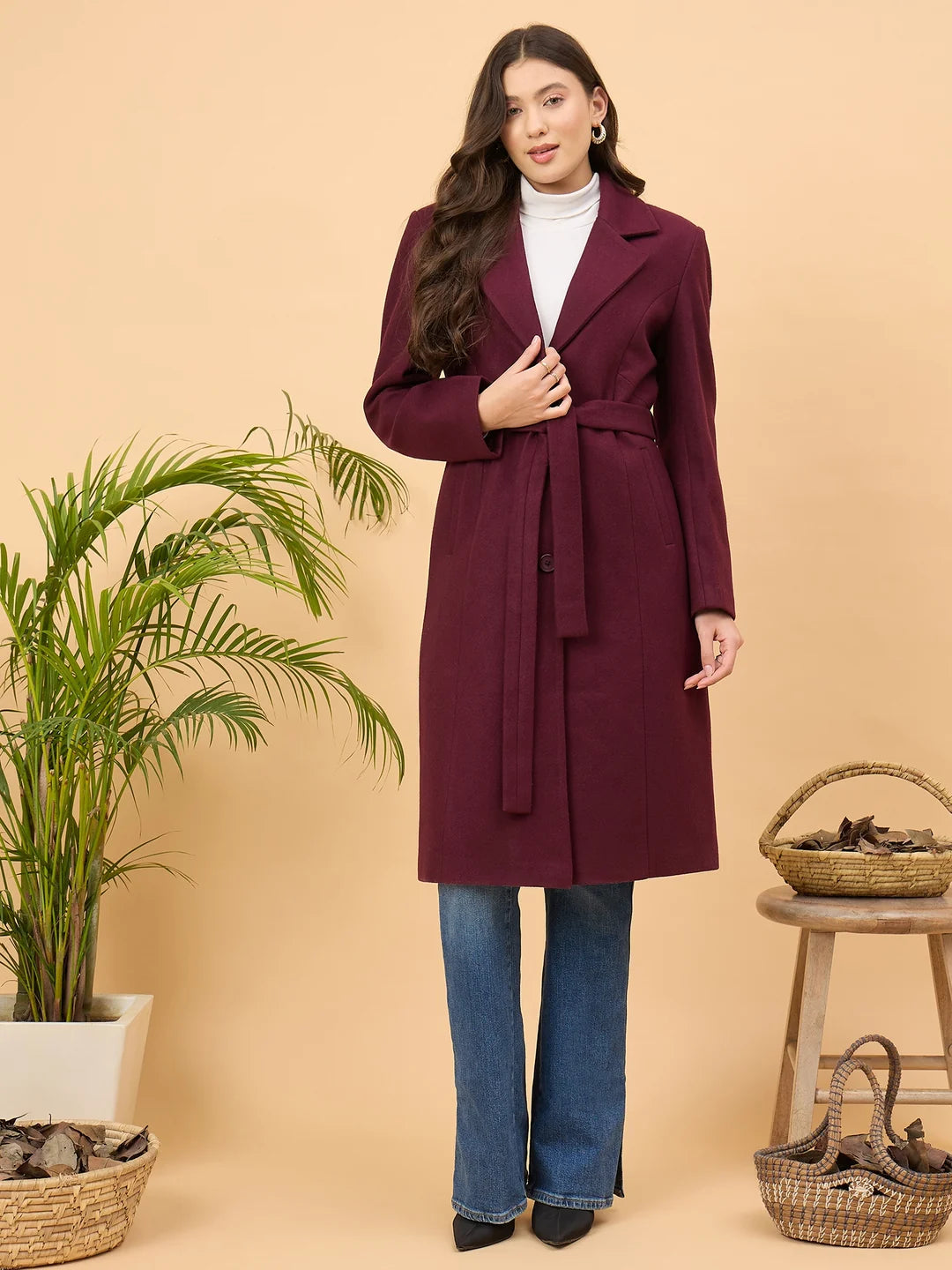 Spink Women's Solid Trench Coat – Wine