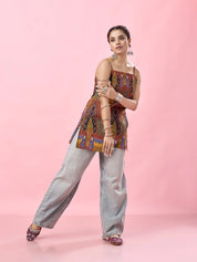 Rust Orange Bold Ikat Printed Backless Cotton Short Kurti