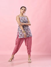 Multicolor Geometric Backless Cotton Short Kurti