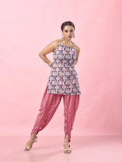 Multicolor Geometric Backless Cotton Short Kurti