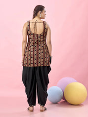 Maroon Geometric Printed Backless Cotton Short Kurti