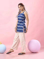 Blue Tie-Dye Sleeveless Cotton Short Kurti