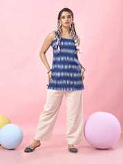 Blue Tie-Dye Sleeveless Cotton Short Kurti