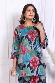 Tropical Collage Printed Cotton Kurta With Pant