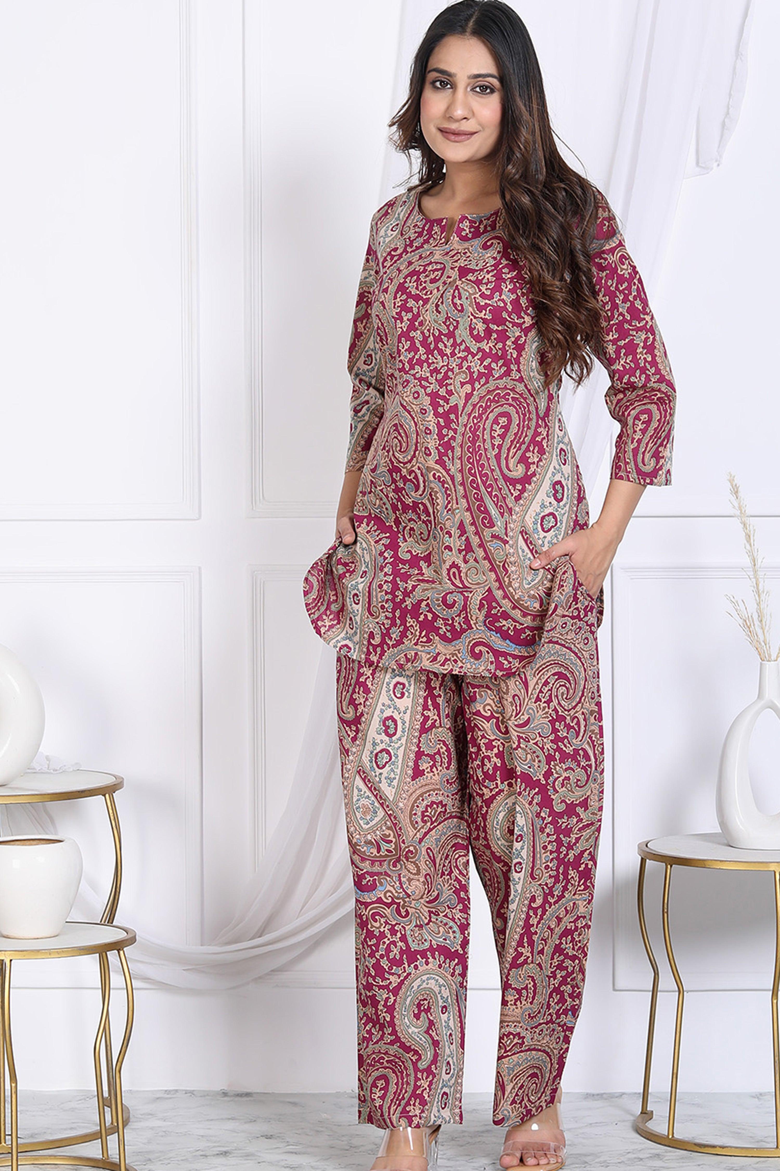 Crimson Paisley Printed Short Kurta Set