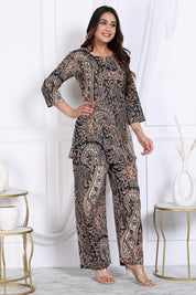 Black Paisley Printed Short Kurta Set