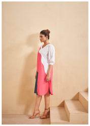 Abstract Color-Blocked  Cotton A-Line Dress