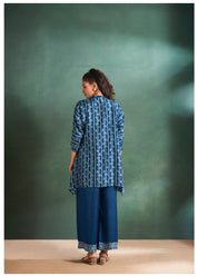 Blue Floral Abstract Dola Silk Printed Kurta Set