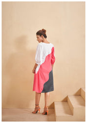 Abstract Color-Blocked  Cotton A-Line Dress