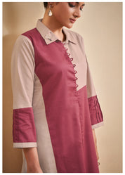 Dusty Rose and Khaki Color-Blocked  Poplin A-Line Dress