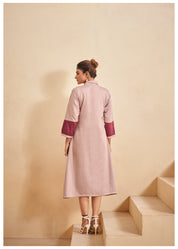 Dusty Rose and Khaki Color-Blocked  Poplin A-Line Dress