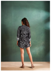 Black Crepe Floral Printed 3/4 Sleeve Tunic