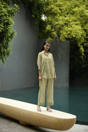 Pista Green Embroidered Shirt With Pant