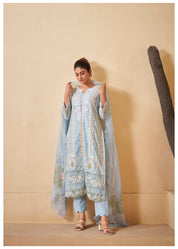 Pastel Blue  Pakistani Work ethnic Cotton Set With Dupatta