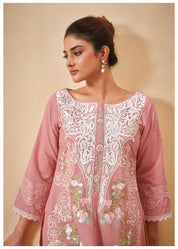 Pastel Peach Pakistani Work Ethnic Cotton Set With Dupatta