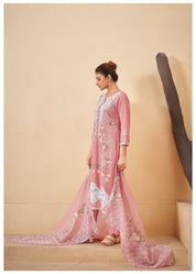 Pastel Peach Pakistani Work Ethnic Cotton Set With Dupatta