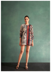 Multi-Color Abstract Printed Tunic in Crepe