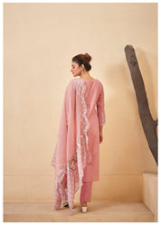 Pastel Peach Pakistani Work Ethnic Cotton Set With Dupatta