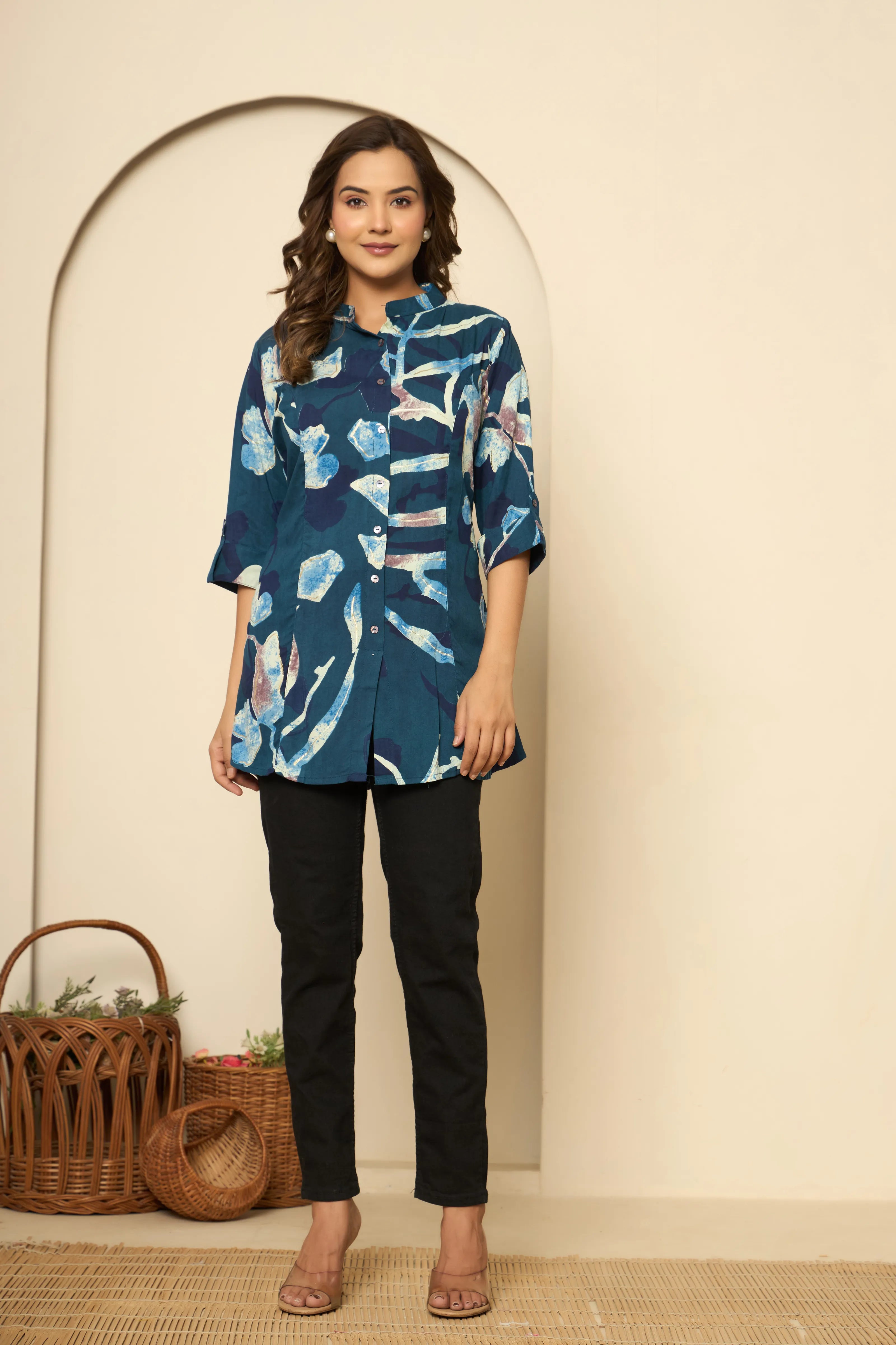 Ocean Blue Artistic Brushstroke Rayon Tunic