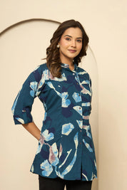 Ocean Blue Artistic Brushstroke Rayon Tunic