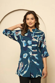 Ocean Blue Artistic Brushstroke Rayon Tunic