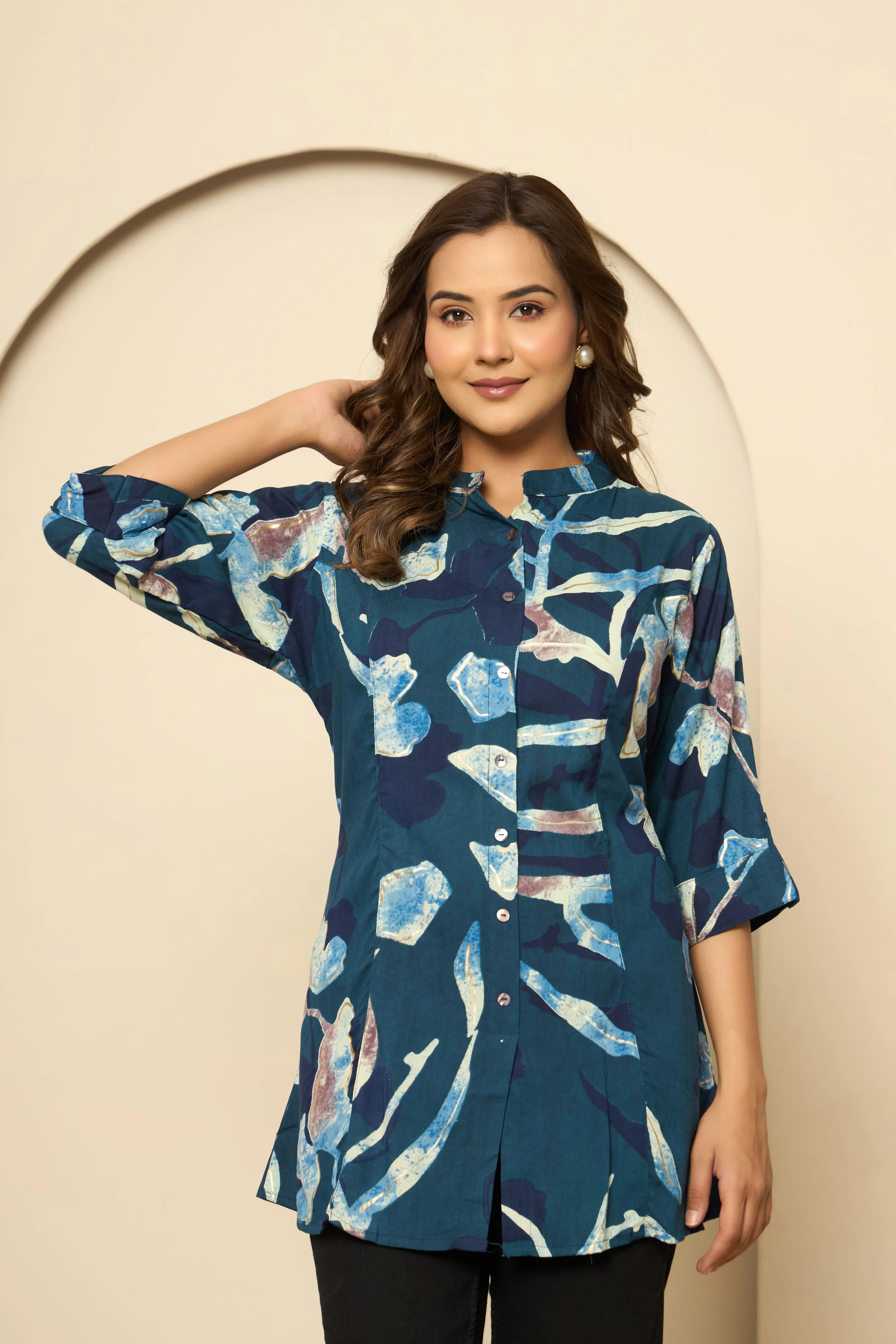 Ocean Blue Artistic Brushstroke Rayon Tunic