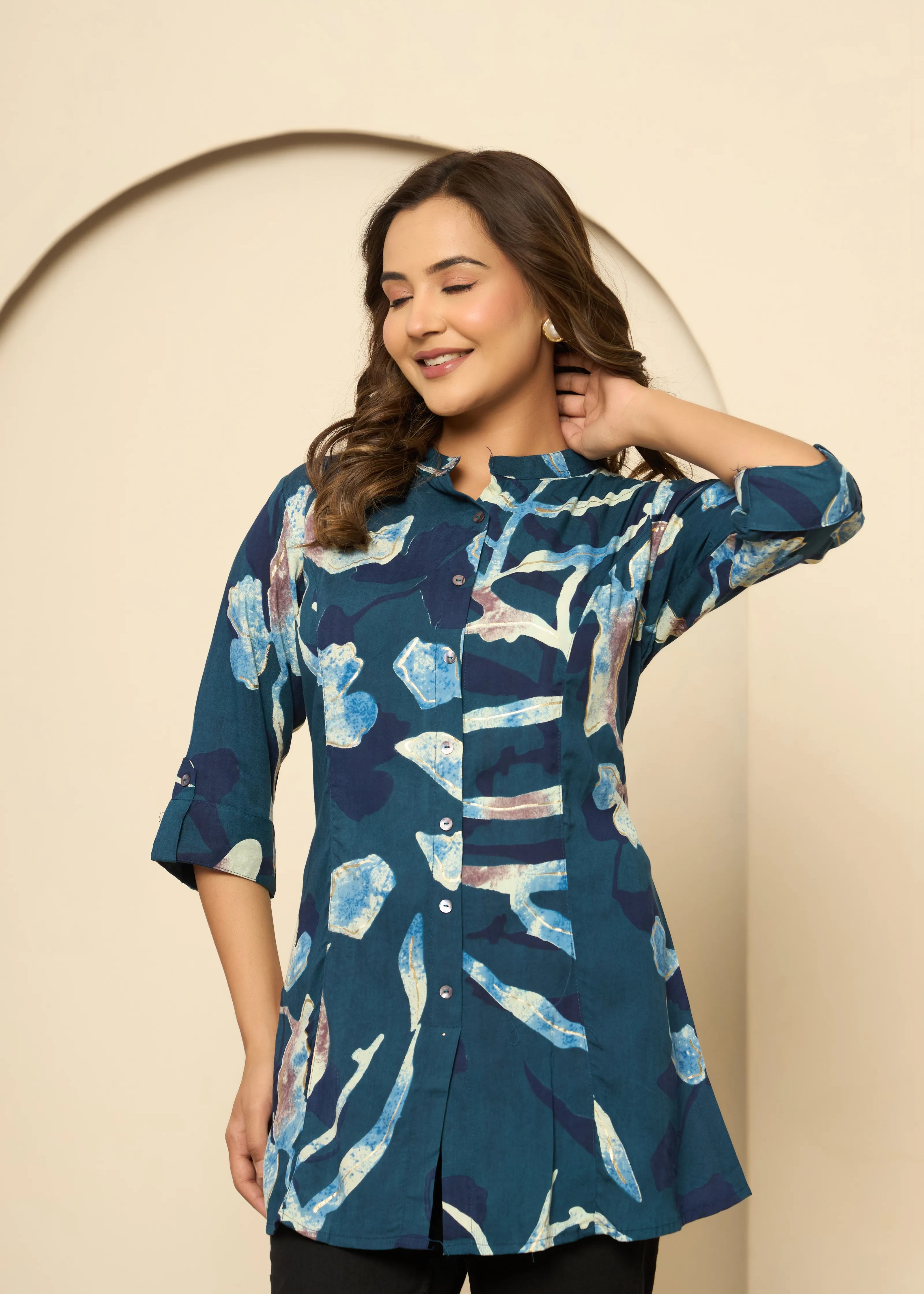 Ocean Blue Artistic Brushstroke Rayon Tunic