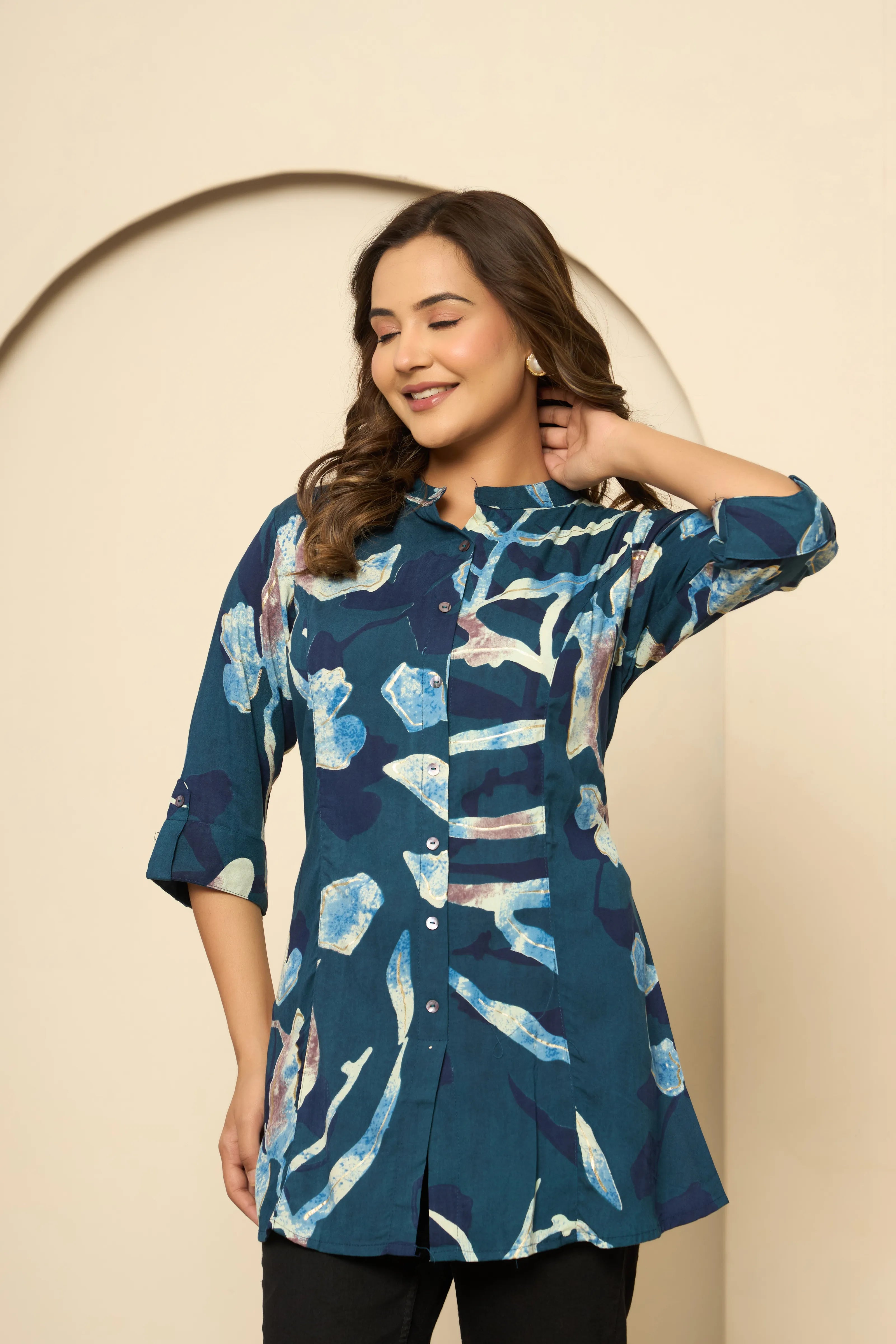 Ocean Blue Artistic Brushstroke Rayon Tunic