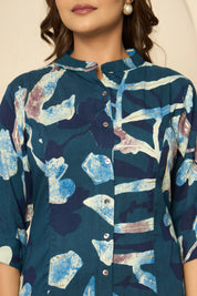 Ocean Blue Artistic Brushstroke Rayon Tunic
