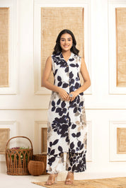 Cream Base Black Leaf Kurta Set