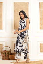 Cream Base Black Leaf Kurta Set